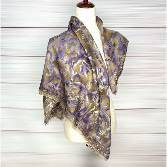 Ellen Tracy Large Square Scarf Lilac Taupe Abstract Print - Picture 1 of 10